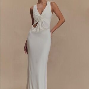 Meshki Cream Twist-Front Maxi Dress